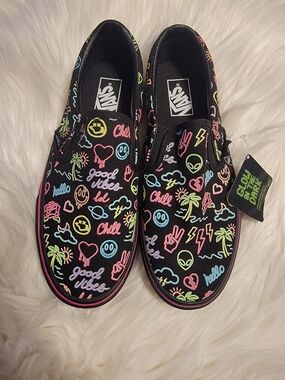 Vans Glow-in-the-Dark Neon Doodle Slip-On Sneakers - Black